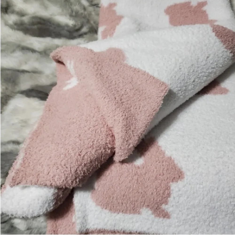 The Farmhouse by Rachel Ashwell Feather Knit Pink Easter Bunny Throw Blanket